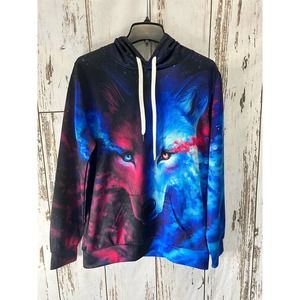 Newcosplay Men's Hoodie Blue/Pink Wolf Small